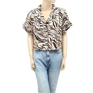 Letarte Luxe Alice Blouse Shirt Top Tiger Printed Polo Cotton Resort S